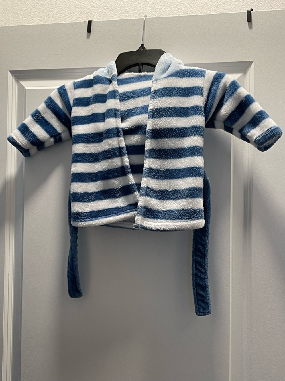 Striped Blue & White Plush Baby Hoodie Robe